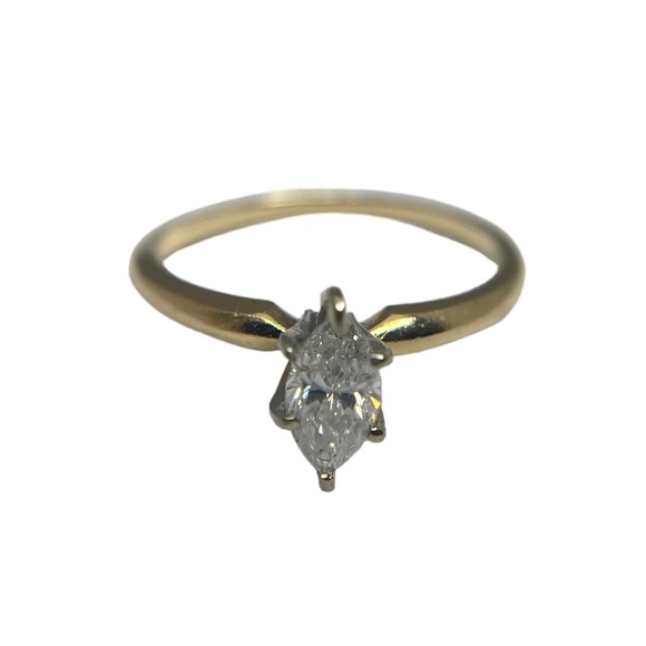 Vintage: .5 CT Marquise Diamond Solitaire Engagement Ring 𖦹 14K Gold Band 𖦹 5 - Picture 8 of 16